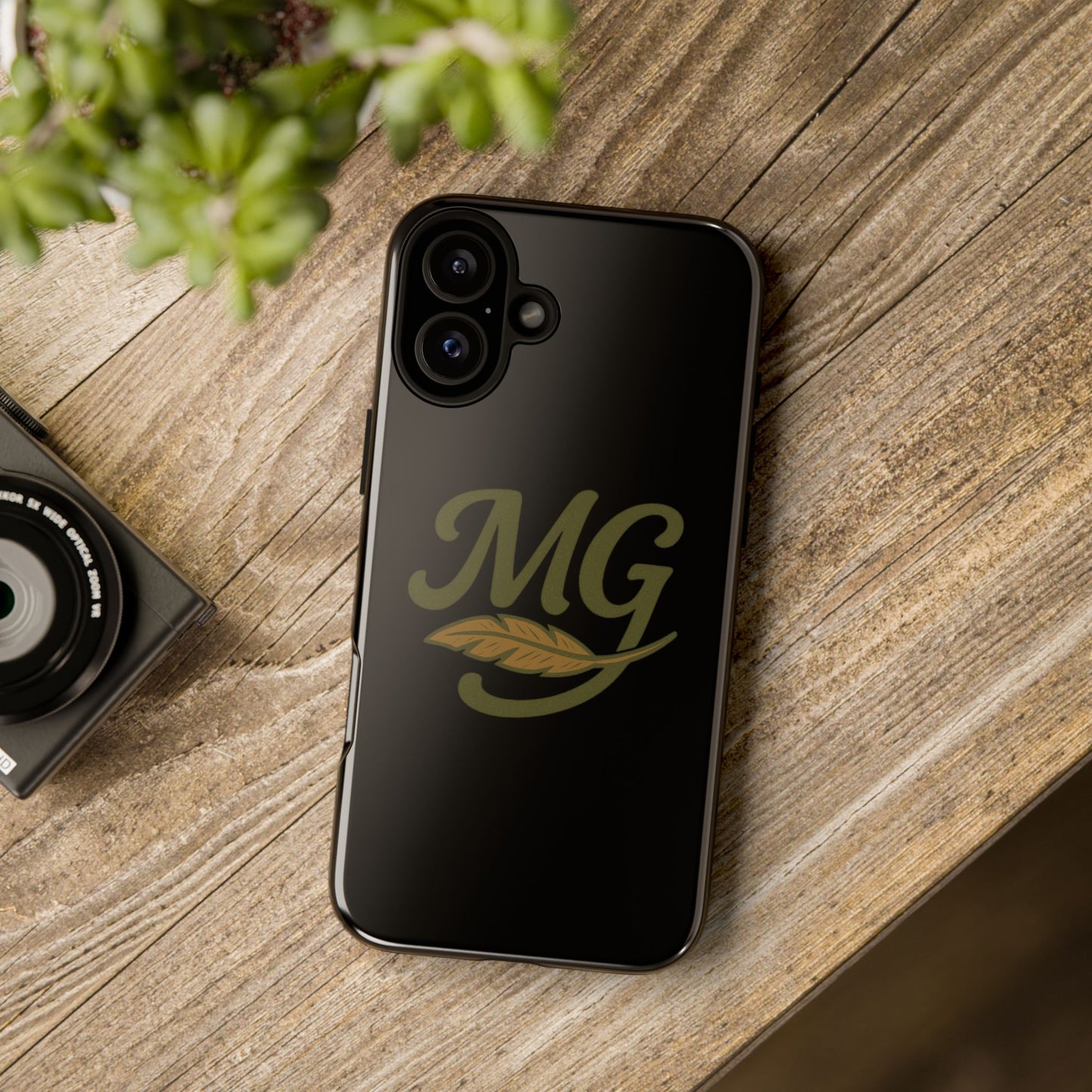 Tough Cases Phone Case — MG Dark Monogram with Leaf Graphic