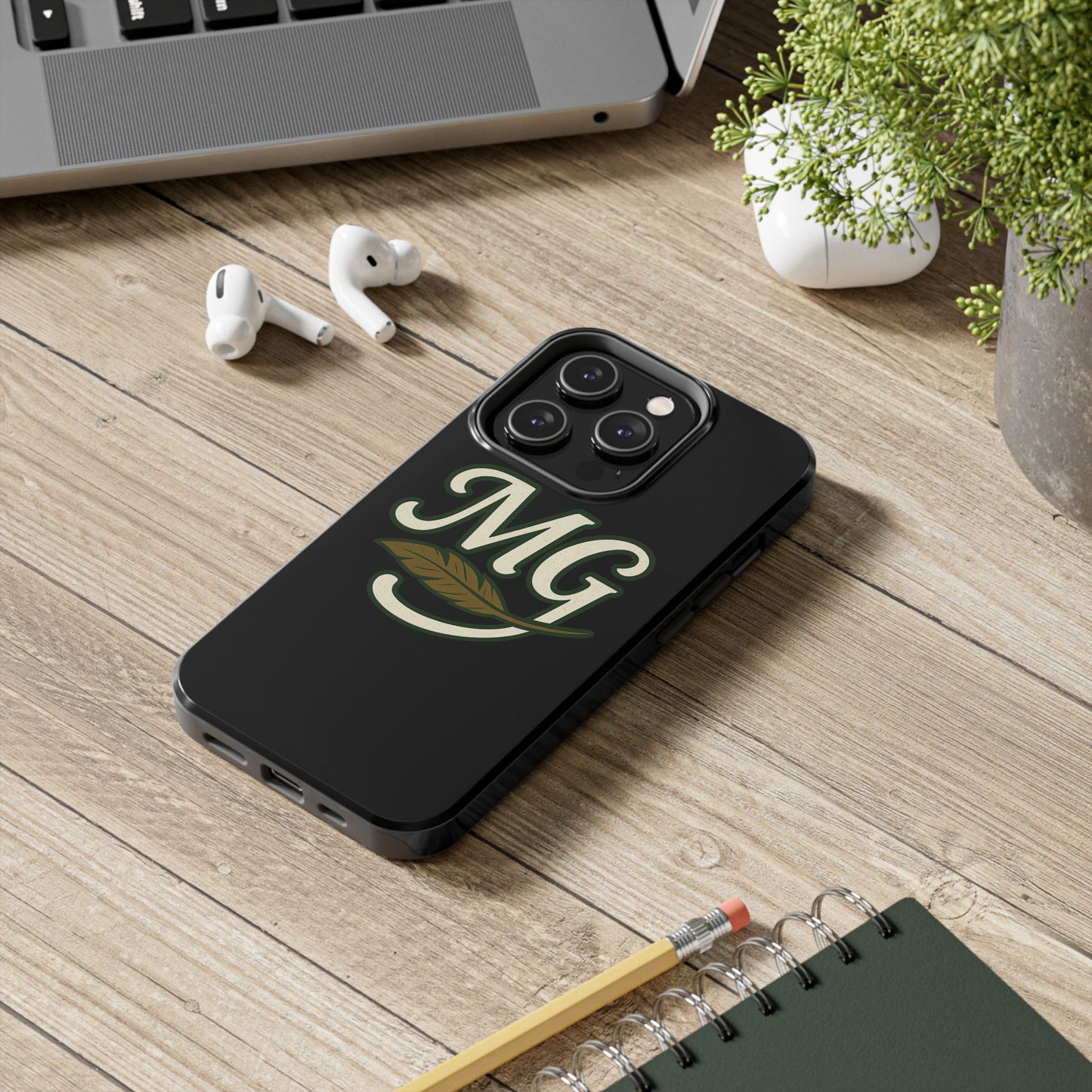 MG Leaf Light Logo Tough Phone Case — Protective Retro Monogram Phone Case