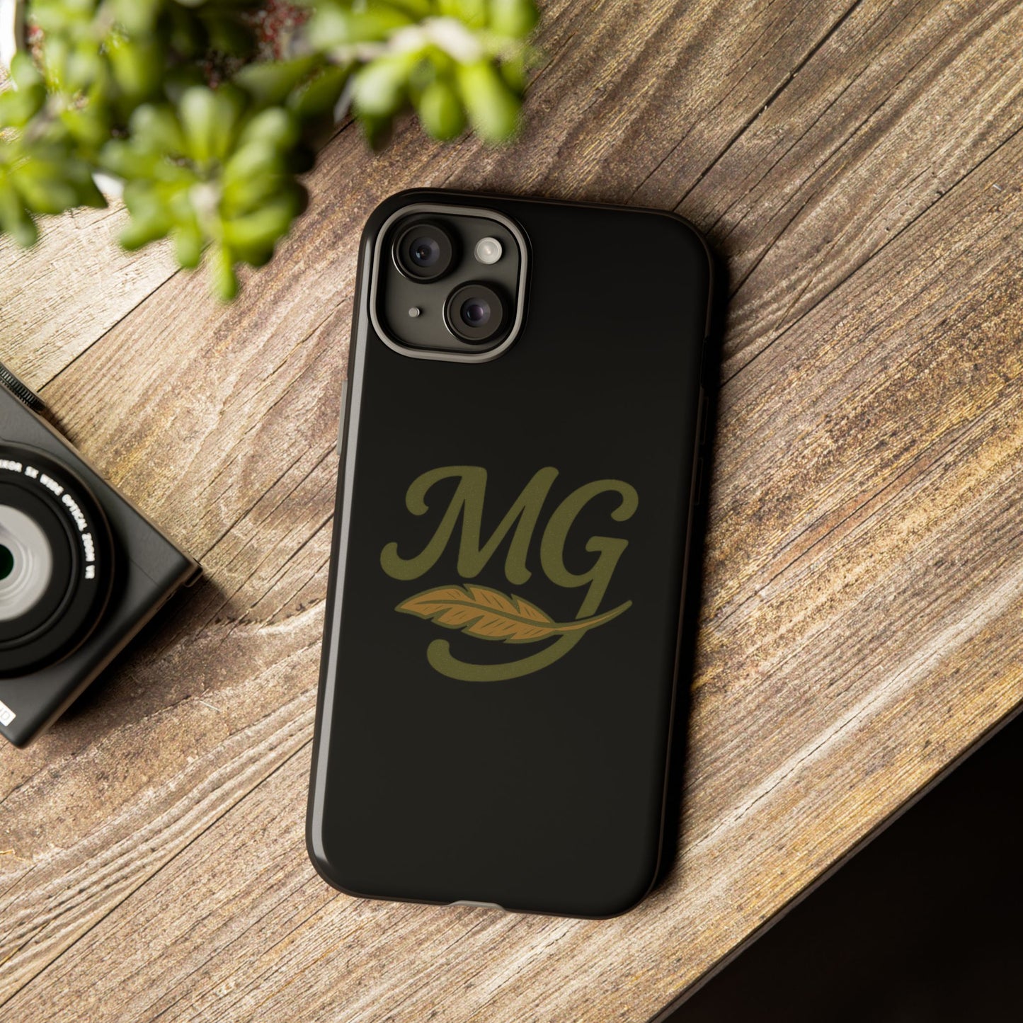 Tough Cases Phone Case — MG Dark Monogram with Leaf Graphic