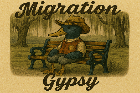 Migration Gypsy Tee | Park Bench Mossy Forest Scene