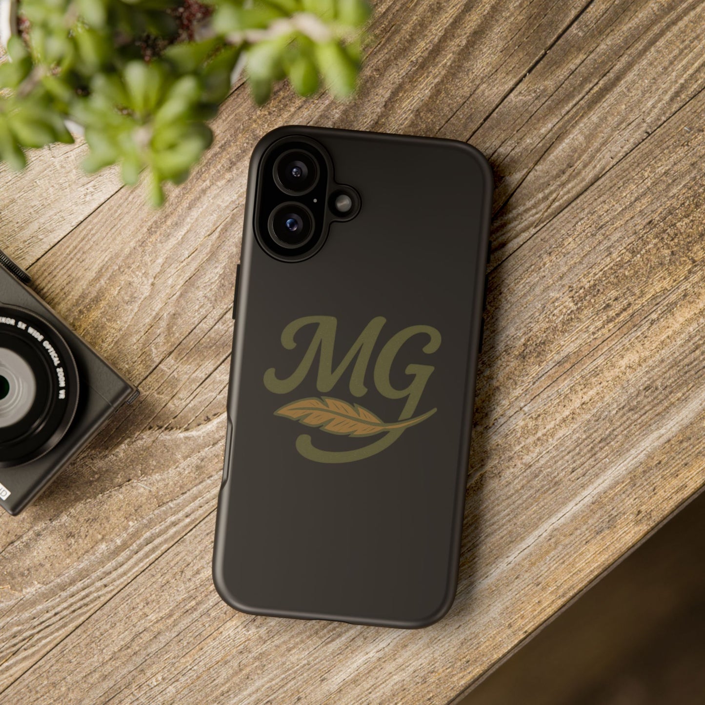 Tough Cases Phone Case — MG Dark Monogram with Leaf Graphic