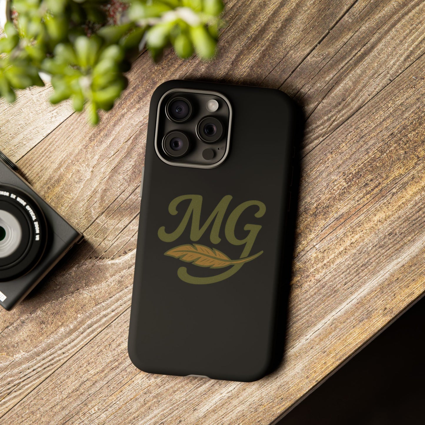 Tough Cases Phone Case — MG Dark Monogram with Leaf Graphic