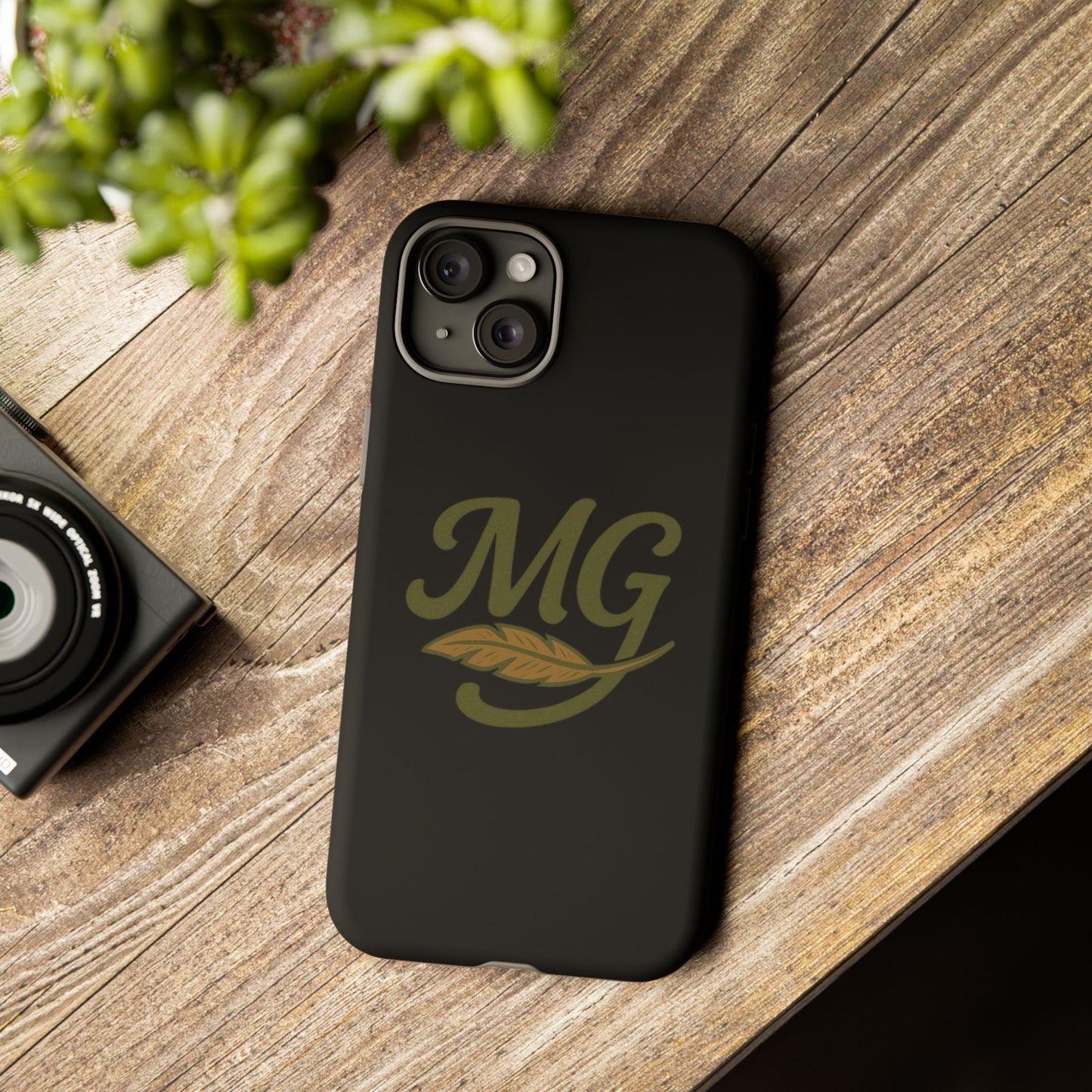 Tough Cases Phone Case — MG Dark Monogram with Leaf Graphic