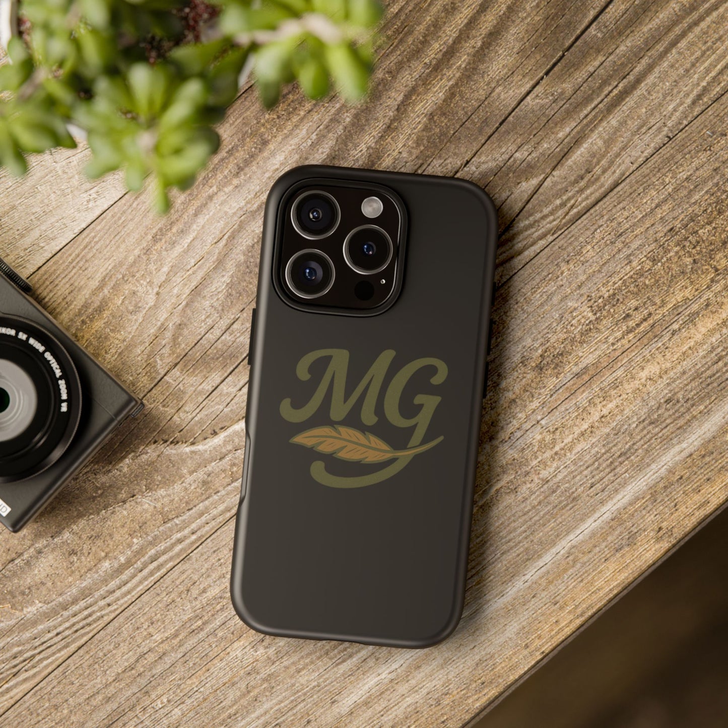 Tough Cases Phone Case — MG Dark Monogram with Leaf Graphic
