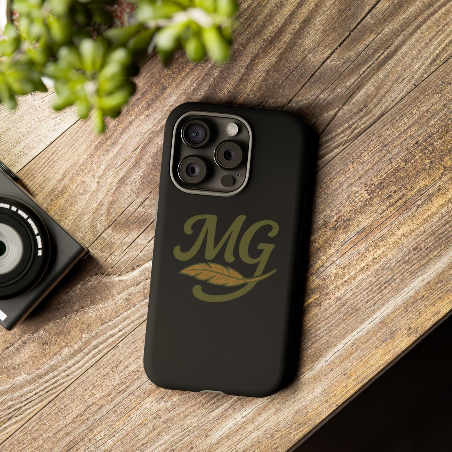 Tough Cases Phone Case — MG Dark Monogram with Leaf Graphic