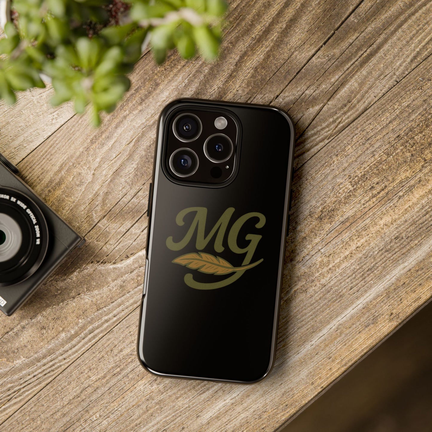 Tough Cases Phone Case — MG Dark Monogram with Leaf Graphic